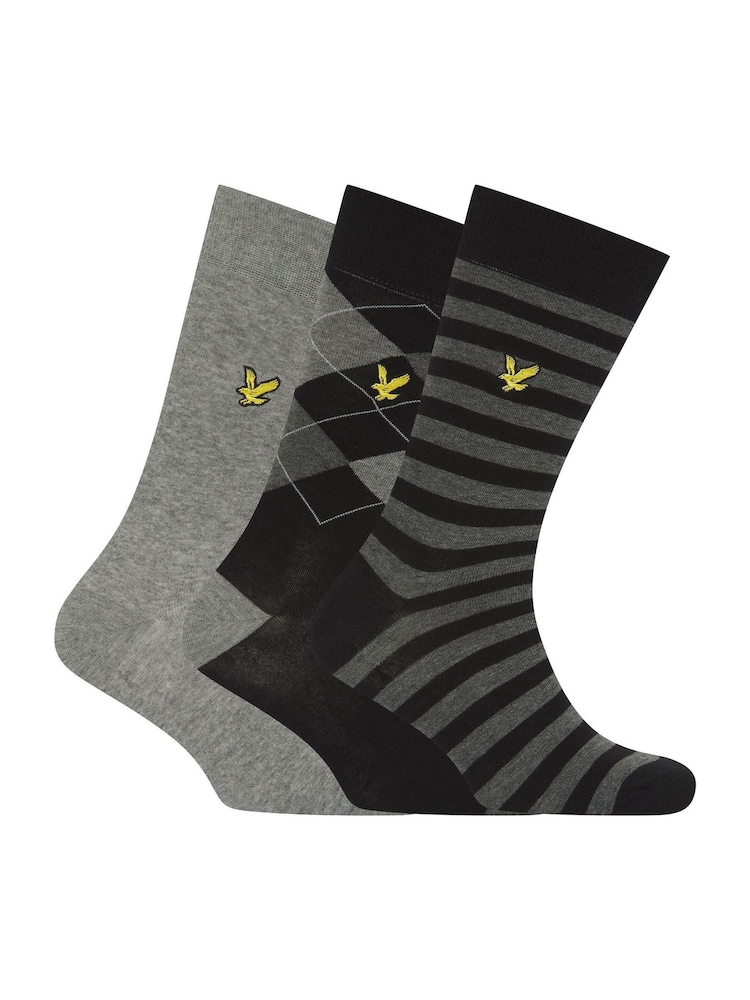 Lyle & Scott Grey Flanders Socks Gift Box 3 Pack - Image 1 of 4