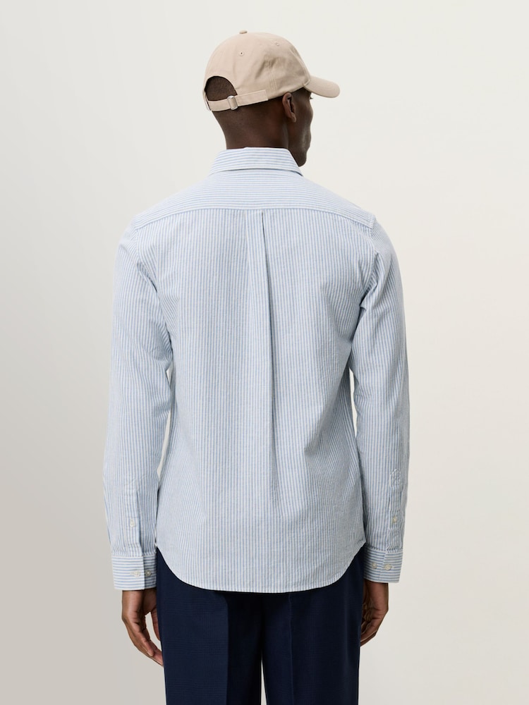 Les Deux Blue Konrad Stripe Cotton Linen Shirt - Image 2 of 7
