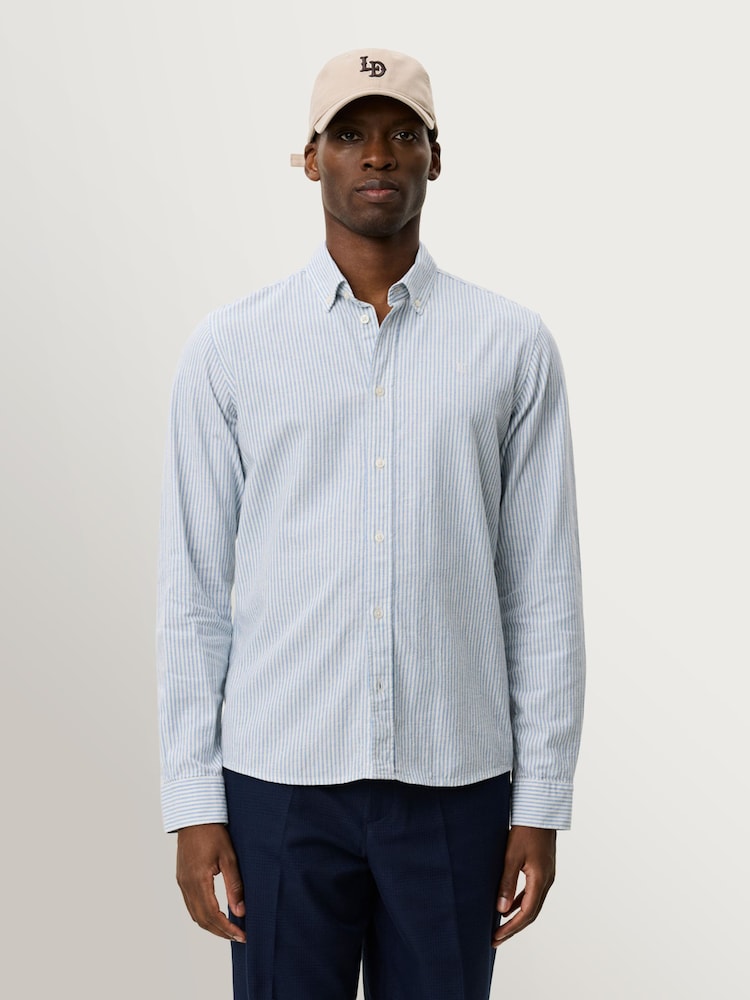 Les Deux Blue Konrad Stripe Cotton Linen Shirt - Image 7 of 7