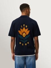 Les Deux Blue Emmett Arabesque Print Knitted Shirt - Image 2 of 8