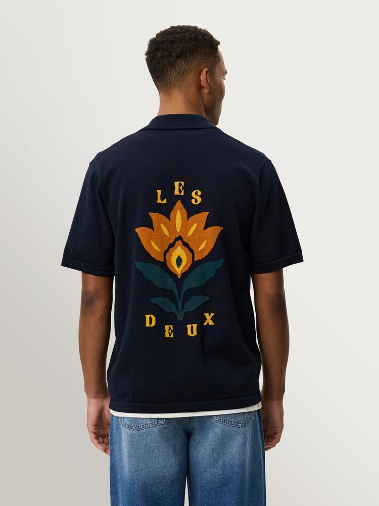 Les Deux Blue Emmett Arabesque Print Knitted Shirt - Image 2 of 8