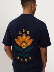 Les Deux Blue Emmett Arabesque Print Knitted Shirt - Image 4 of 8