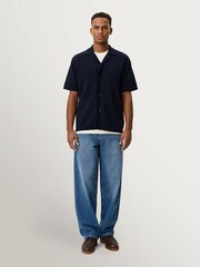 Les Deux Blue Emmett Arabesque Print Knitted Shirt - Image 6 of 8