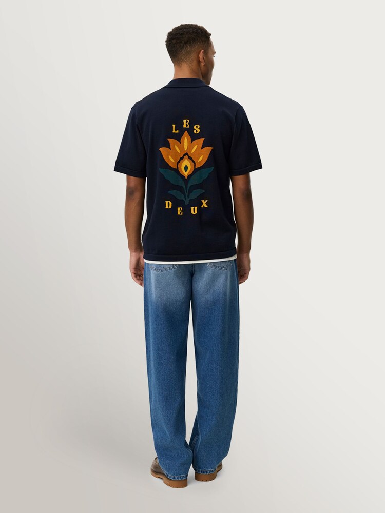 Les Deux Blue Emmett Arabesque Print Knitted Shirt - Image 8 of 8