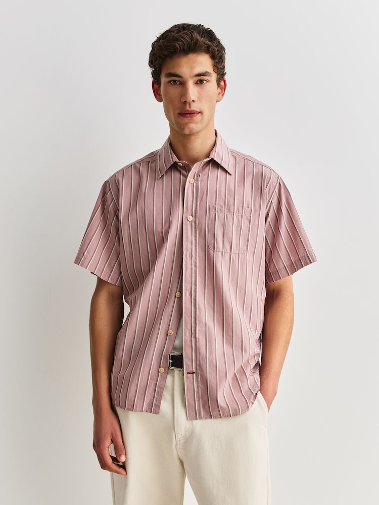 Oliver Spencer Pink Atlanta Short Sleeve Stripe Shirt - Image 1 of 7