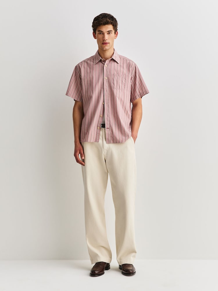 Oliver Spencer Pink Atlanta Short Sleeve Stripe Shirt - Image 2 of 7
