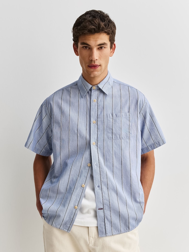 Oliver Spencer Blue Atlanta Short Sleeve Stripe Shirt - Image 1 of 10