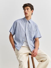 Oliver Spencer Blue Atlanta Short Sleeve Stripe Shirt - Image 5 of 10