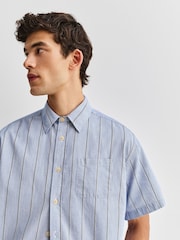 Oliver Spencer Blue Atlanta Short Sleeve Stripe Shirt - Image 6 of 10