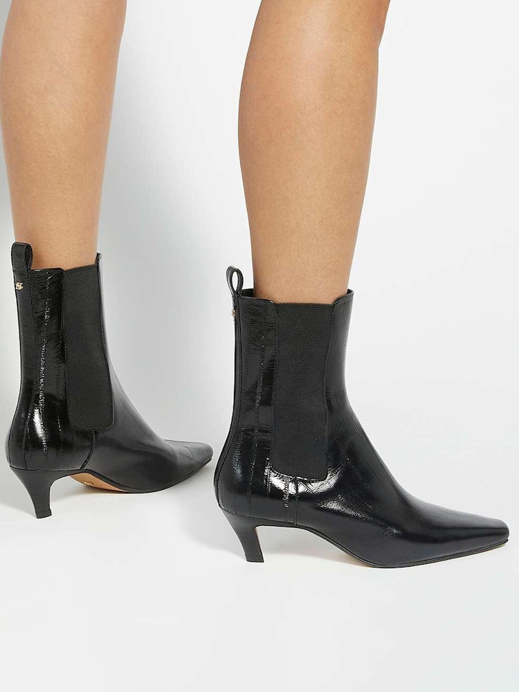 Dune London Black Odele Angle Midi Heel Ankle Boots - Image 1 of 6 Dune London Black Odele Angle Midi Heel Ankle Boots - Image 1 of 6