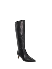 Dune London Black Smoothly Kitten Heel Point Knee Boots - Image 2 of 6
