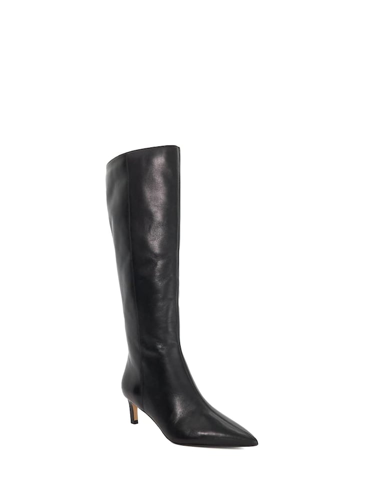 Dune London Black Smoothly Kitten Heel Point Knee Boots - Image 2 of 6