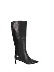 Dune London Black Smoothly Kitten Heel Point Knee Boots - Image 4 of 6
