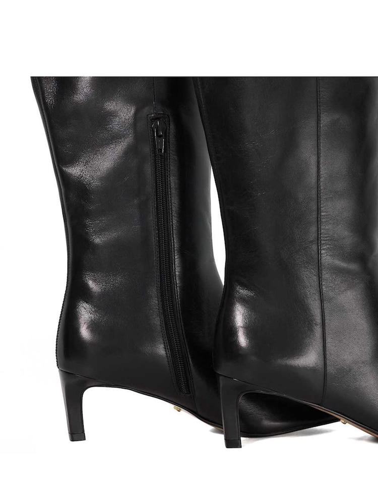 Dune London Black Smoothly Kitten Heel Point Knee Boots - Image 6 of 6