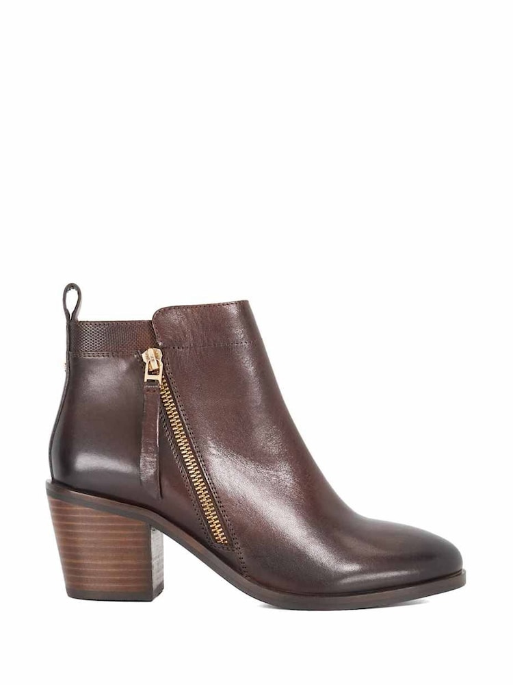Dune London Brown Wide Fit Paicing Side Zip Ankle Boots - Image 1 of 4 Dune London Brown Wide Fit Paicing Side Zip Ankle Boots - Image 1 of 4