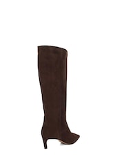 Dune London Brown Smoothly Kitten Heel Point Knee Boots - Image 3 of 6