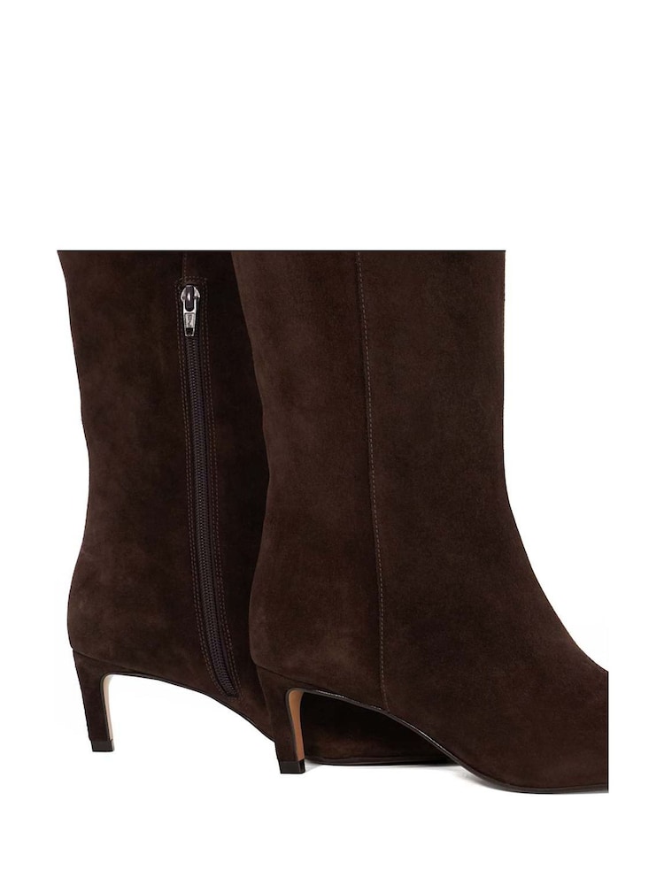 Dune London Brown Smoothly Kitten Heel Point Knee Boots - Image 6 of 6 Dune London Brown Smoothly Kitten Heel Point Knee Boots - Image 6 of 6