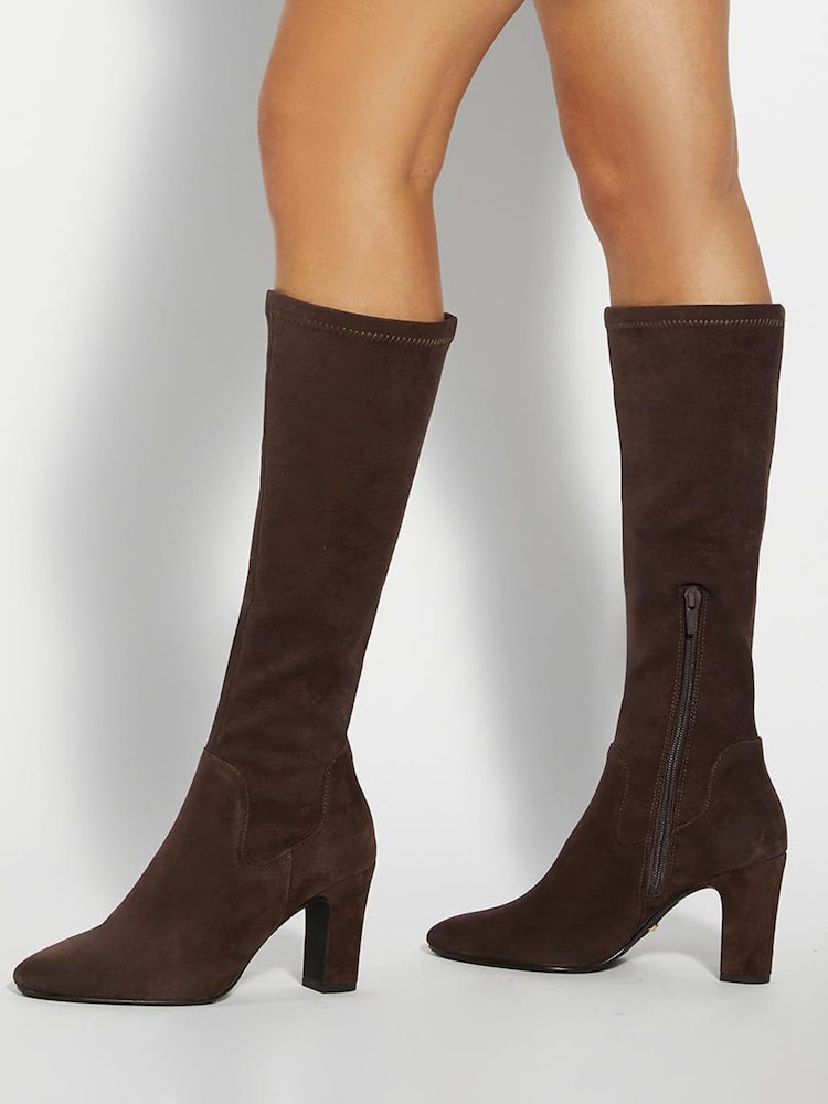 Dune London Brown Simple Stretch Knee Boots - Image 1 of 6 Dune London Brown Simple Stretch Knee Boots - Image 1 of 6
