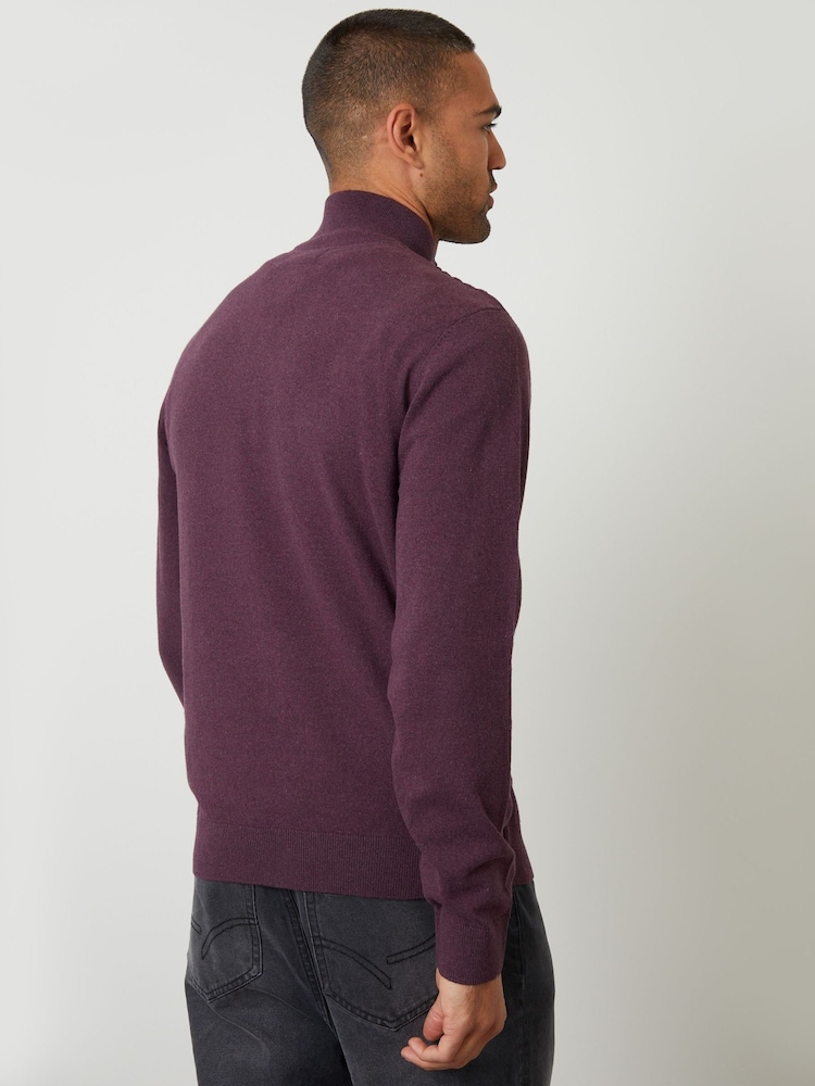 Threadbare Red Rib Detail Knitted Quarter Zip Jumper - Image 2 of 4 Threadbare Red Rib Detail Knitted Quarter Zip Jumper - Image 2 of 4
