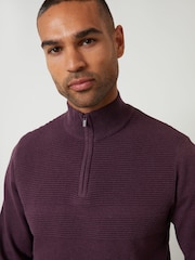 Threadbare Red Rib Detail Knitted Quarter Zip Jumper - Image 4 of 4