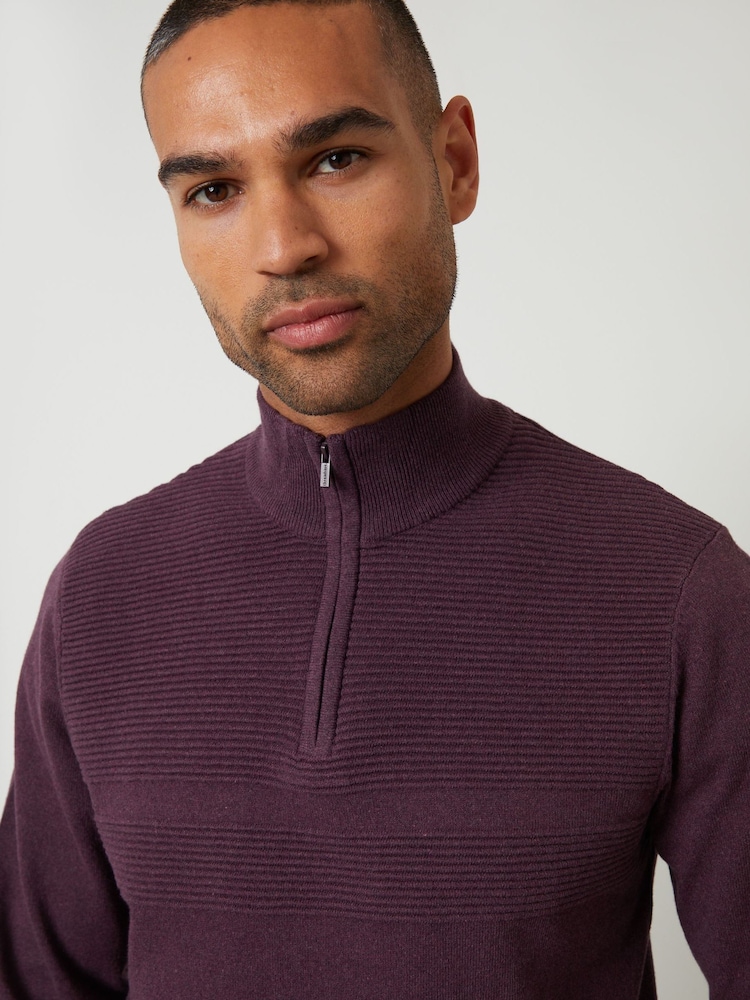 Threadbare Red Rib Detail Knitted Quarter Zip Jumper - Image 4 of 4 Threadbare Red Rib Detail Knitted Quarter Zip Jumper - Image 4 of 4