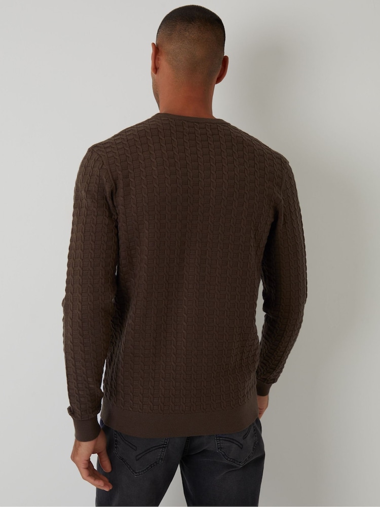 Threadbare Brown Cable Knit Crew Neck Jumper - Image 2 of 4 Threadbare Brown Cable Knit Crew Neck Jumper - Image 2 of 4