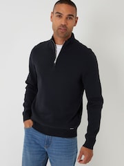 Threadbare Black Cotton Blend Knitted Quarter Zip Jumper - Image 1 of 4