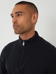 Threadbare Black Cotton Blend Knitted Quarter Zip Jumper - Image 4 of 4