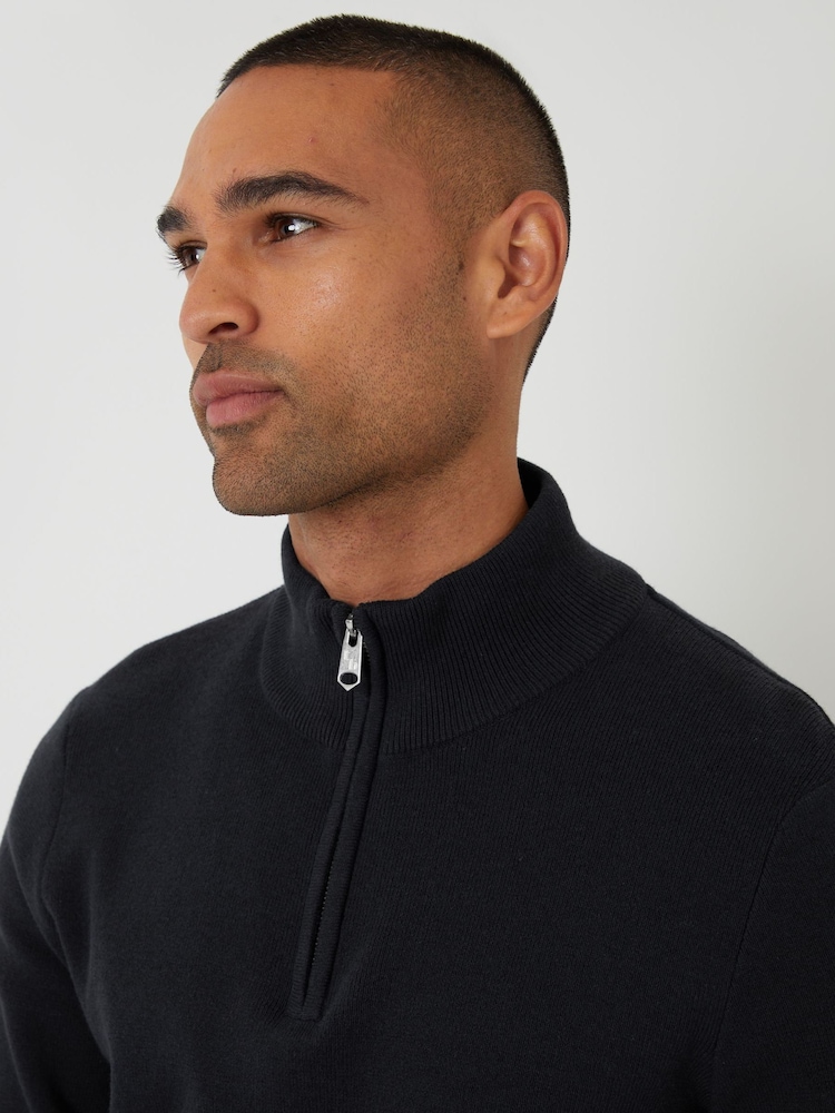 Threadbare Black Cotton Blend Knitted Quarter Zip Jumper - Image 4 of 4