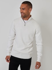 Threadbare White Cotton Blend Knitted Quarter Zip Jumper - Image 1 of 4