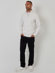 Threadbare White Cotton Blend Knitted Quarter Zip Jumper - Image 3 of 4