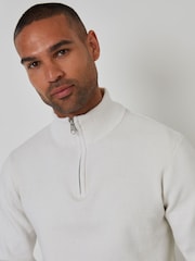 Threadbare White Cotton Blend Knitted Quarter Zip Jumper - Image 4 of 4