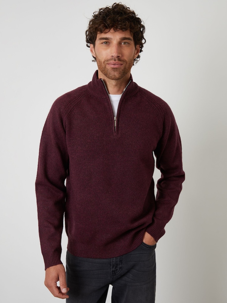 Threadbare Red Raglan Rib Quarter Zip Knitted Jumper - Image 1 of 4 Threadbare Red Raglan Rib Quarter Zip Knitted Jumper - Image 1 of 4