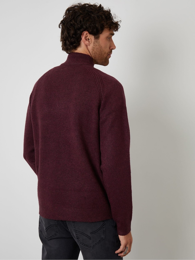 Threadbare Red Raglan Rib Quarter Zip Knitted Jumper - Image 2 of 4 Threadbare Red Raglan Rib Quarter Zip Knitted Jumper - Image 2 of 4