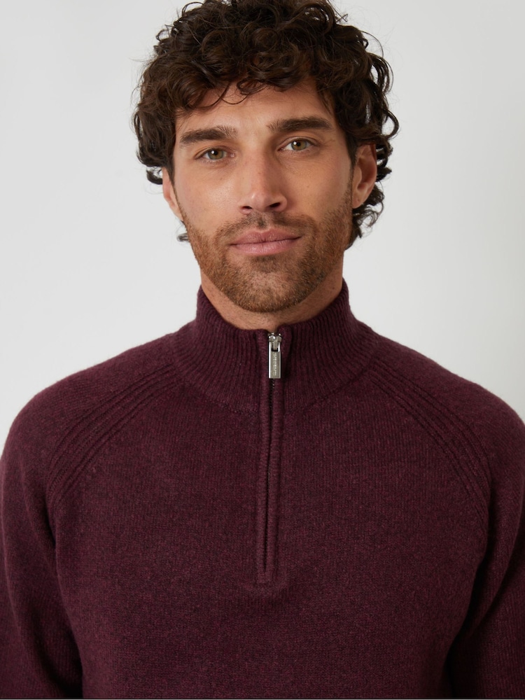 Threadbare Red Raglan Rib Quarter Zip Knitted Jumper - Image 4 of 4 Threadbare Red Raglan Rib Quarter Zip Knitted Jumper - Image 4 of 4