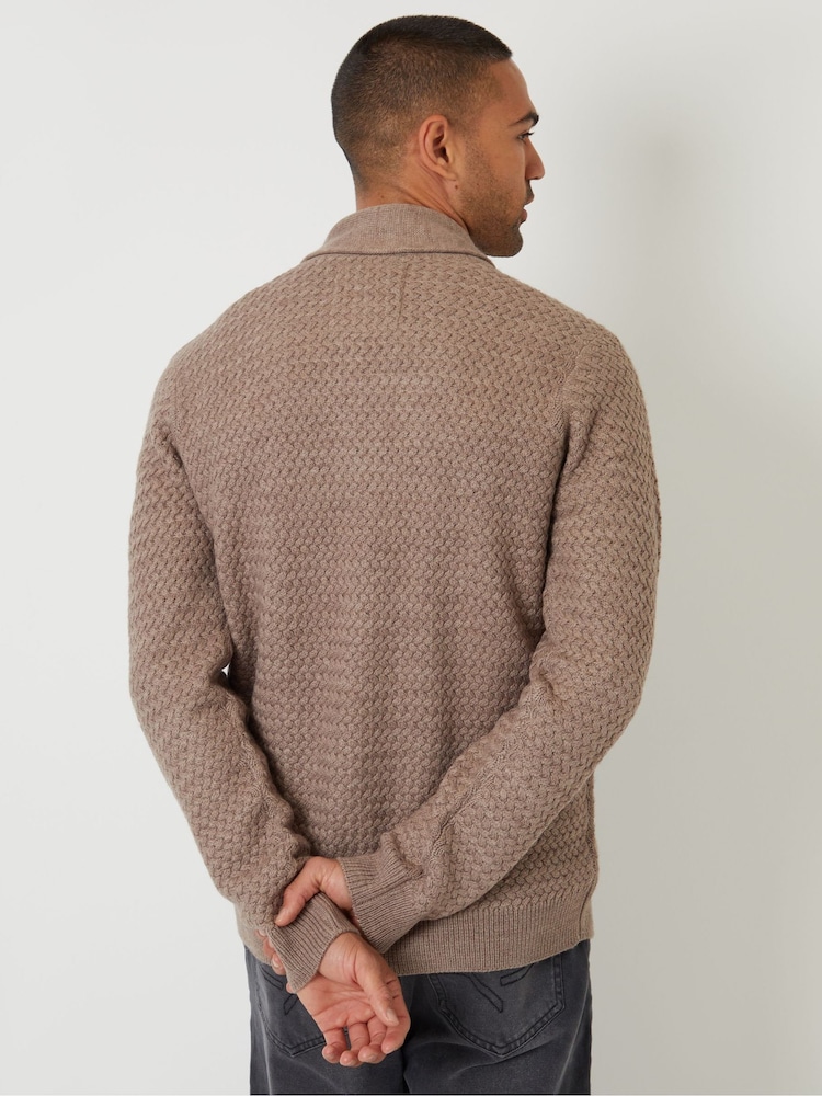 Threadbare Brown Shawl Collar Knitted Cardigan - Image 2 of 4 Threadbare Brown Shawl Collar Knitted Cardigan - Image 2 of 4