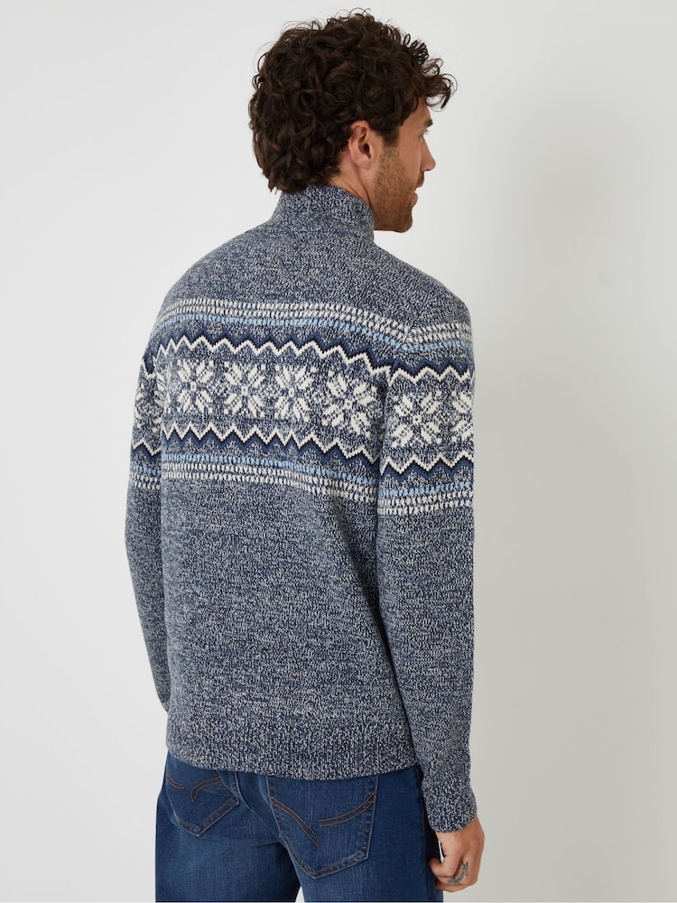 Threadbare Blue Fairisle Knitted Quarter Zip Jumper - Image 2 of 4 Threadbare Blue Fairisle Knitted Quarter Zip Jumper - Image 2 of 4