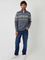 Threadbare Blue Fairisle Knitted Quarter Zip Jumper - Image 3 of 4