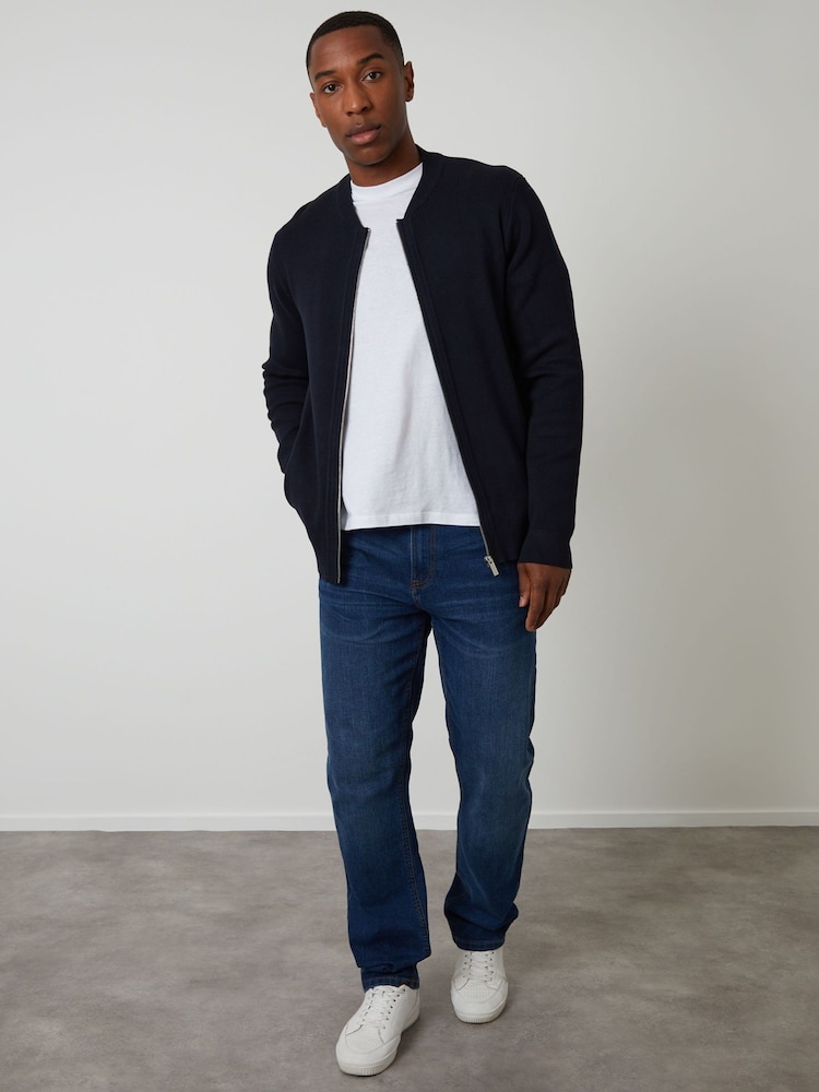 Threadbare Blue Bomber Style Knitted Zip Through Cardigan - Image 4 of 4 Threadbare Blue Bomber Style Knitted Zip Through Cardigan - Image 4 of 4