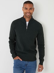 Threadbare Green Cotton Blend Knitted Quarter Zip Jumper - Image 1 of 4