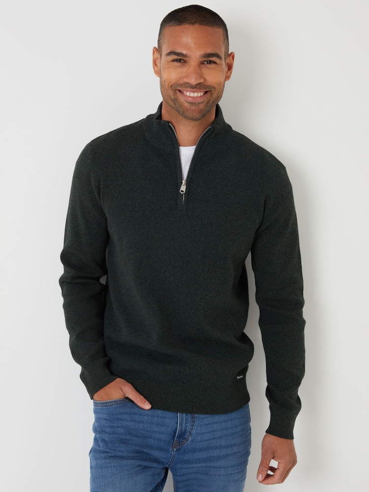 Threadbare Green Cotton Blend Knitted Quarter Zip Jumper - Image 1 of 4