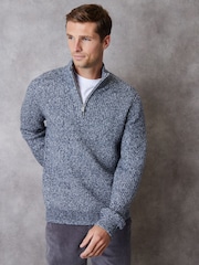 Threadbare Blue Knitted Quarter Zip Jumper - Image 1 of 5