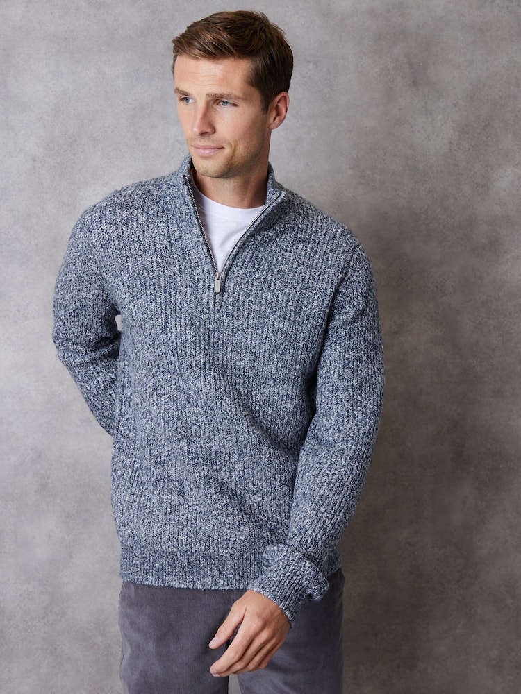 Threadbare Blue Knitted Quarter Zip Jumper - Image 1 of 5 Threadbare Blue Knitted Quarter Zip Jumper - Image 1 of 5