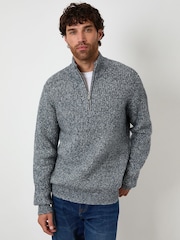 Threadbare Blue Knitted Quarter Zip Jumper - Image 2 of 5