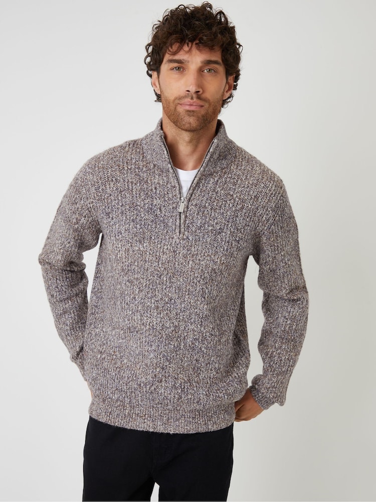 Threadbare Brown Knitted Quarter Zip Jumper - Image 1 of 4 Threadbare Brown Knitted Quarter Zip Jumper - Image 1 of 4
