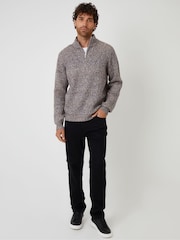 Threadbare Brown Knitted Quarter Zip Jumper - Image 3 of 4