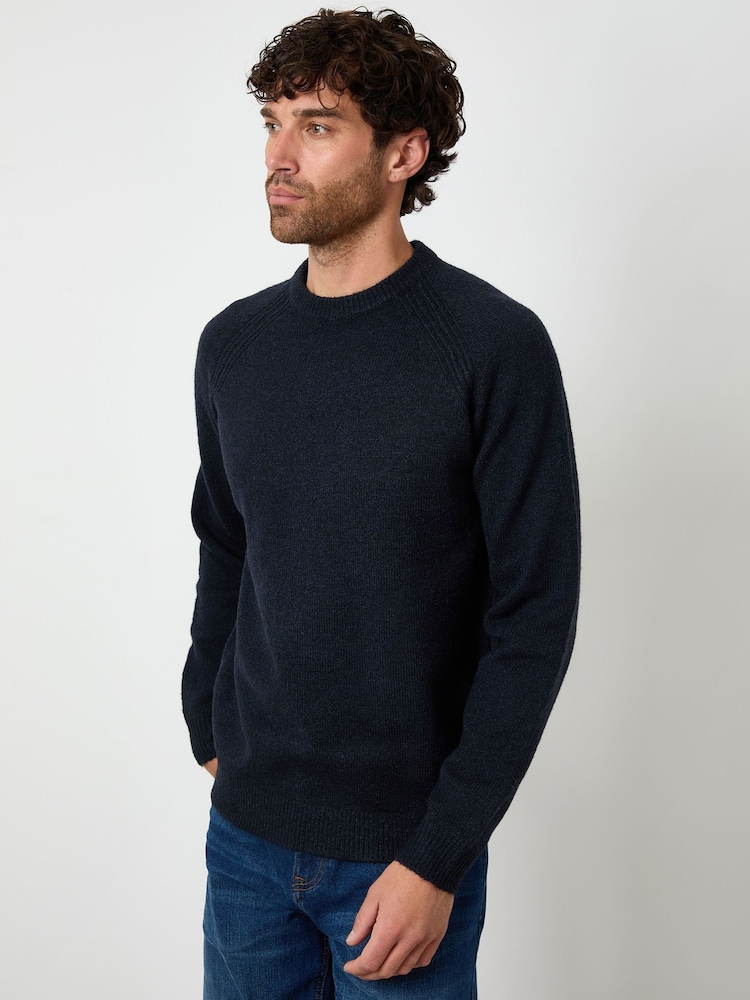 Threadbare Blue Raglan Rib Knitted Crew Neck Jumper - Image 1 of 4 Threadbare Blue Raglan Rib Knitted Crew Neck Jumper - Image 1 of 4