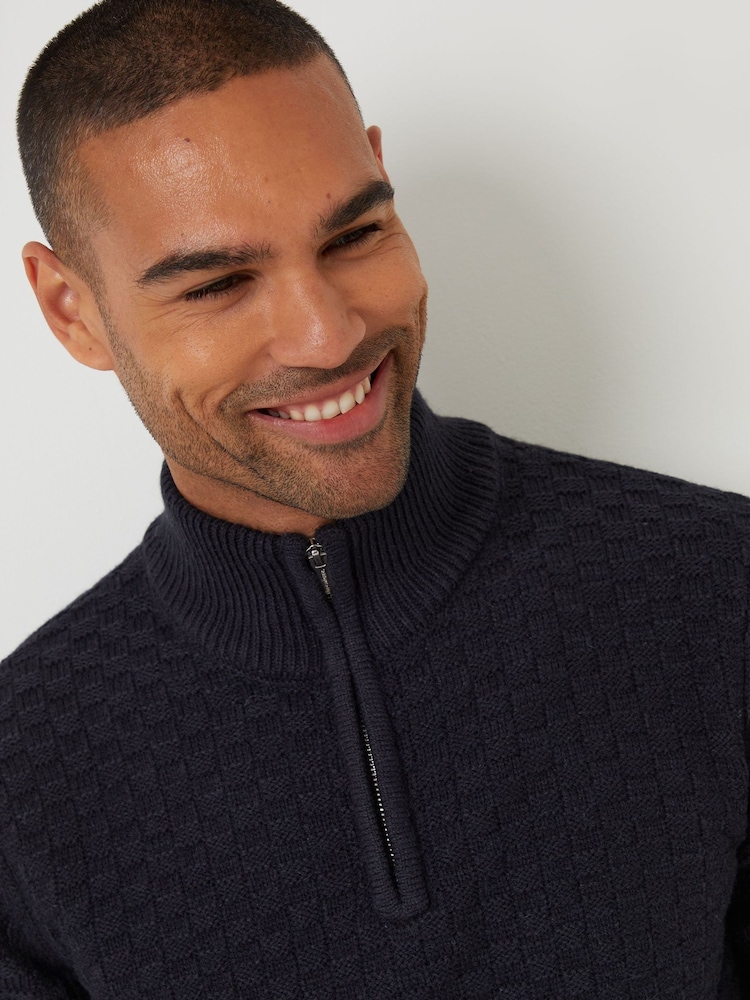 Threadbare Blue Textured Quarter Zip Jumper With Wool - Image 4 of 4