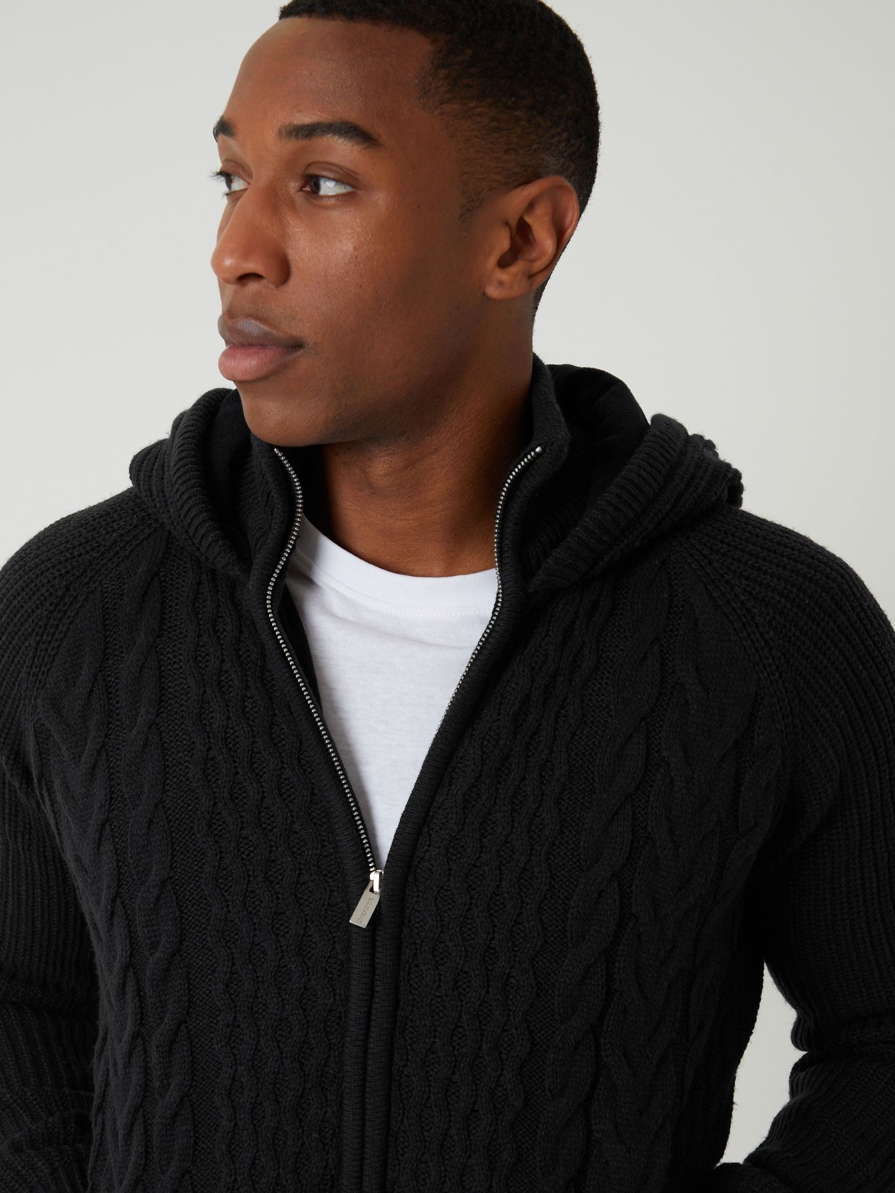 Buy Threadbare Black Cable Knit Microfleece Lined Zip Through