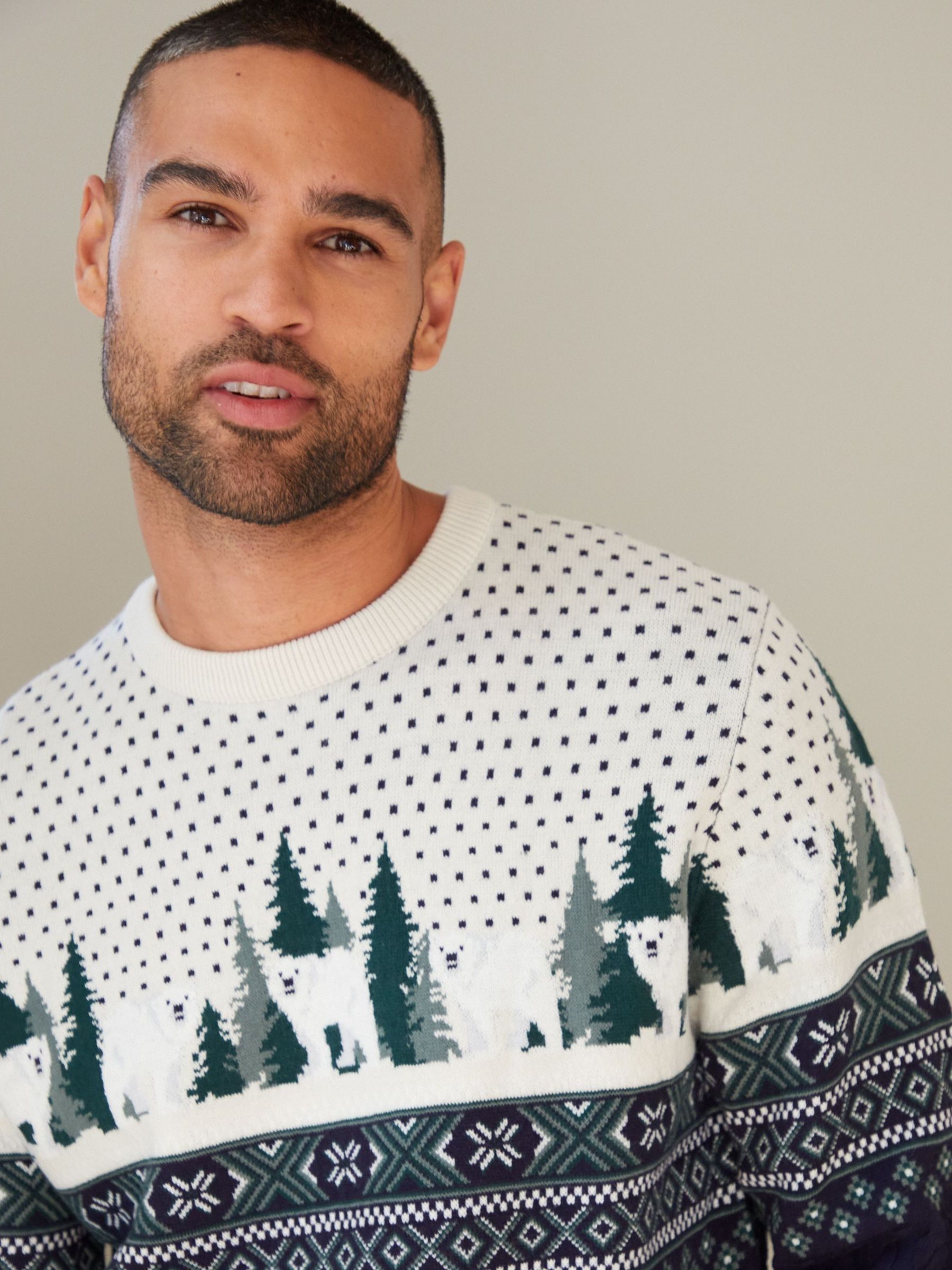Buy Threadbare Blue Cable Knit Fairisle Pattern Christmas Jumper